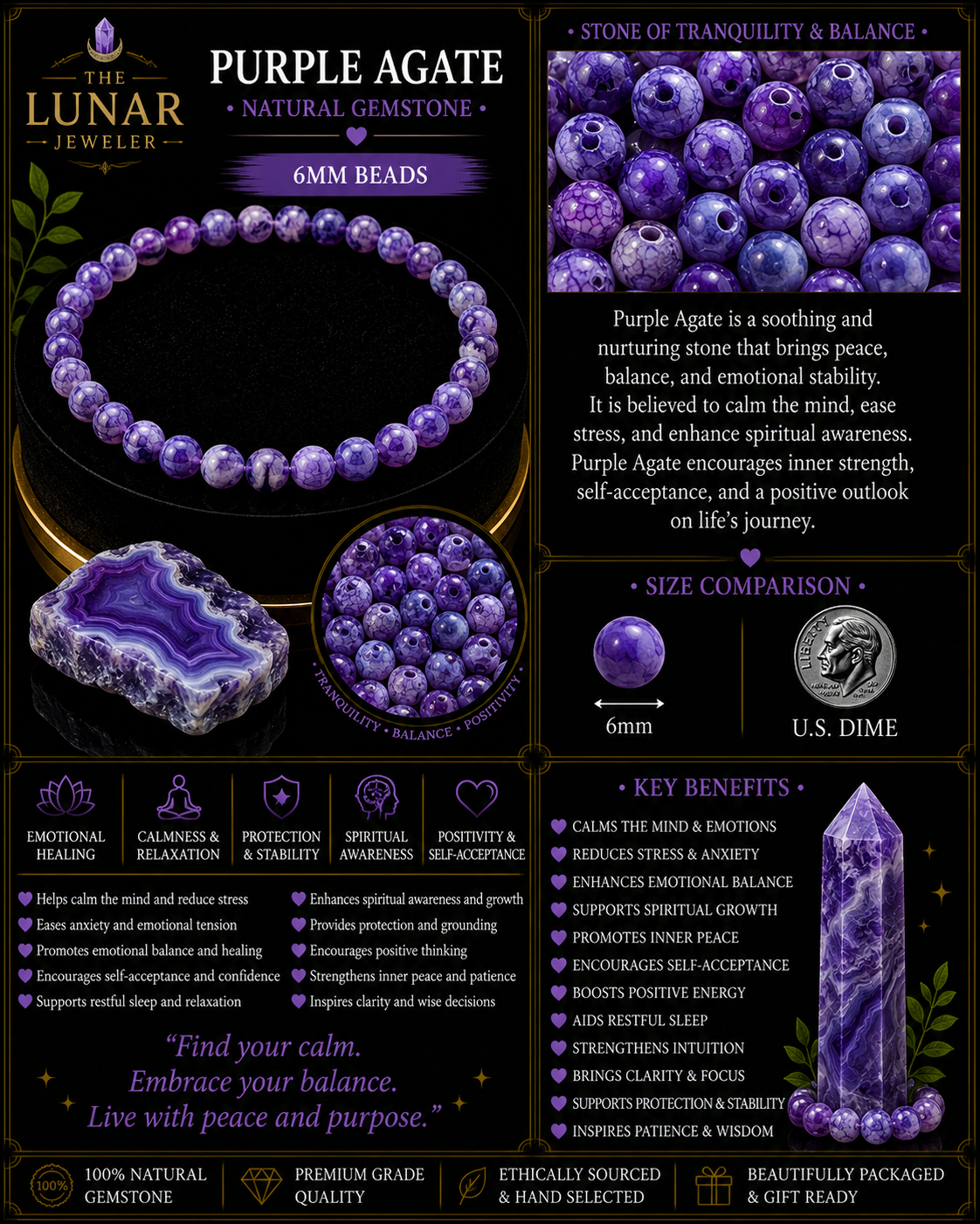 Purple Agate Bracelet – 7.5