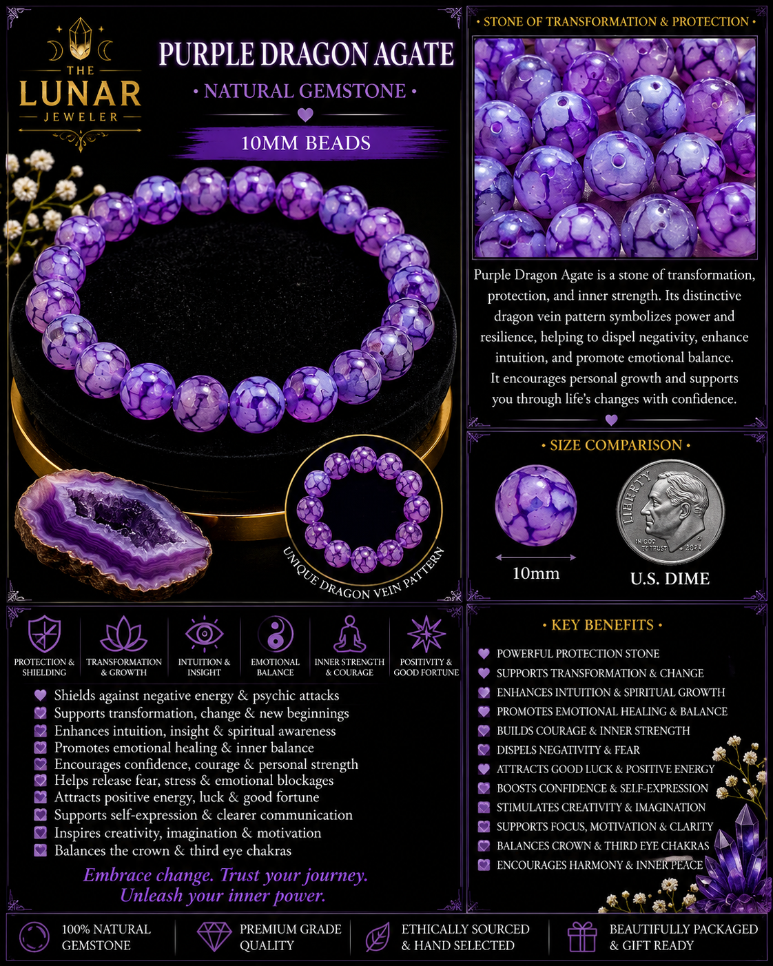 Purple Dragon Agate Bracelet – 7.5