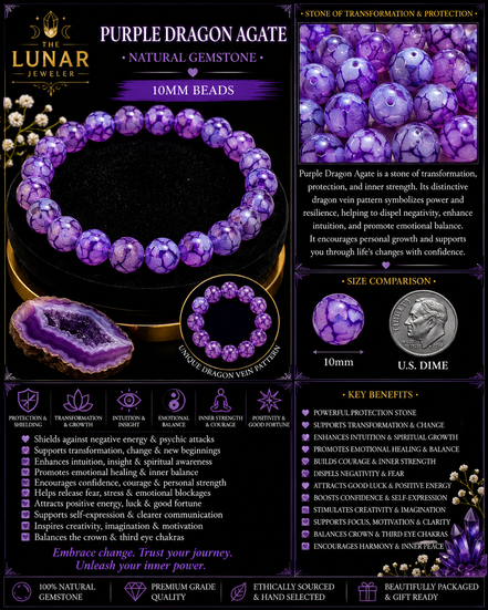 Purple Dragon Agate Bracelet – 7.5" Elastic Bracelet