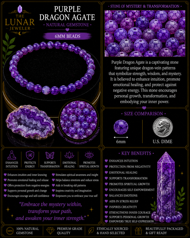 Purple Dragon Agate Bracelet – 7.5" Elastic Bracelet