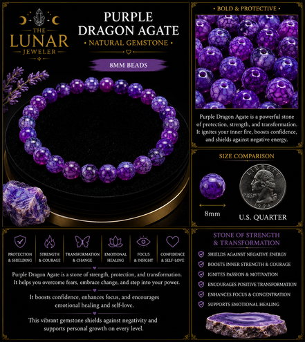 Purple Dragon Agate Bracelet – 7.5" Elastic Bracelet