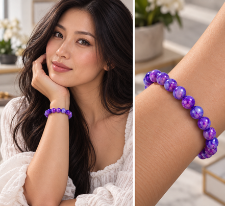 Purple Dragon Agate Bracelet – 7.5" Elastic Bracelet