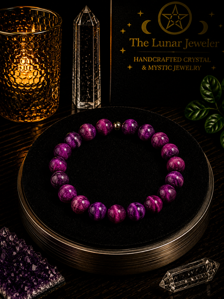 Purple Tiger's Eye Bracelet – 7.5" Elastic Bracelet