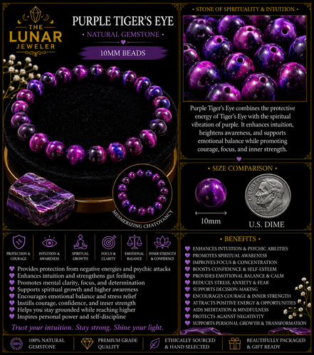 Purple Tiger's Eye Bracelet – 7.5" Elastic Bracelet