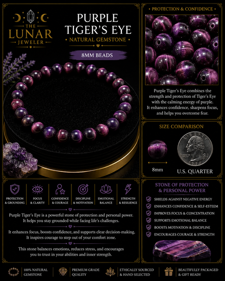 Purple Tiger's Eye Bracelet – 7.5" Elastic Bracelet