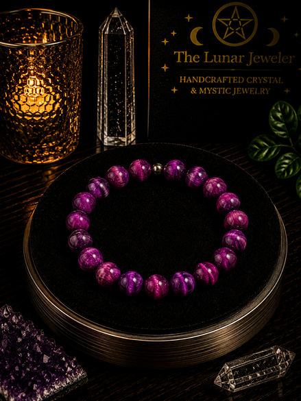 Purple Tiger's Eye Bracelet – 7.5" Elastic Bracelet