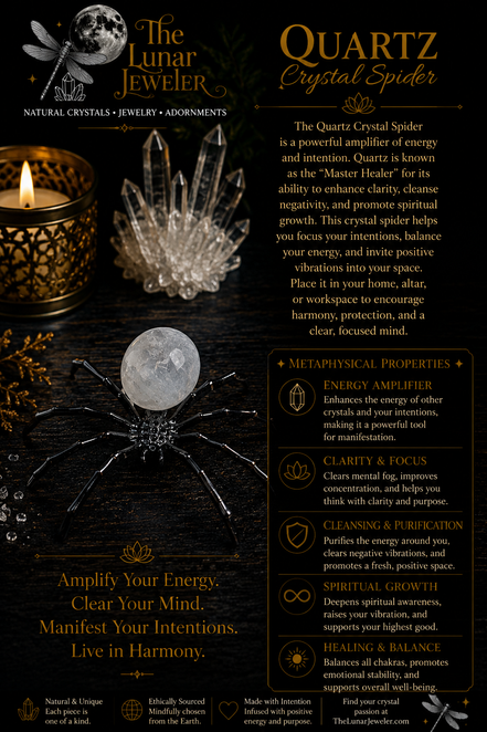Crystal Spider – Natural Crystal Spider Carving with Zinc Alloy Body