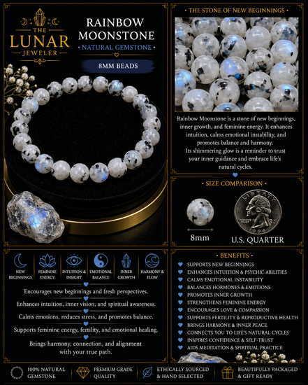 Rainbow Moonstone Bracelet – 7.5" Elastic Bracelet