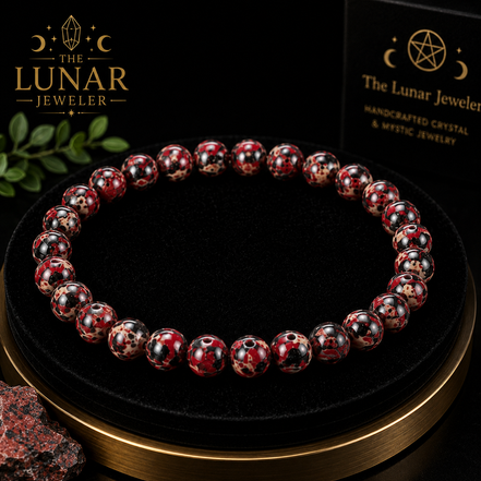 Red & Black Jasper Bracelet – 7.5" Elastic Bracelet