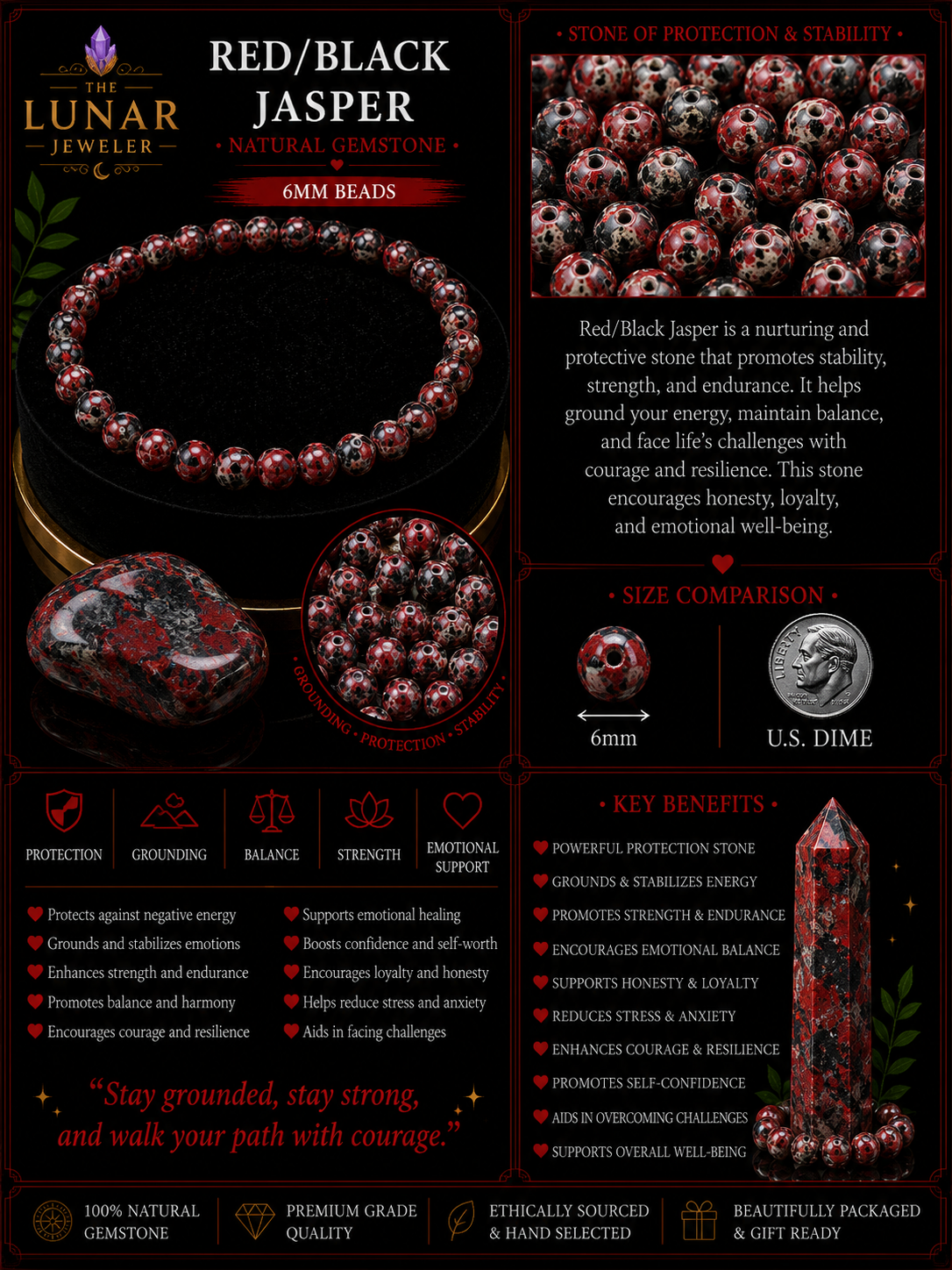 Red & Black Jasper Bracelet – 7.5