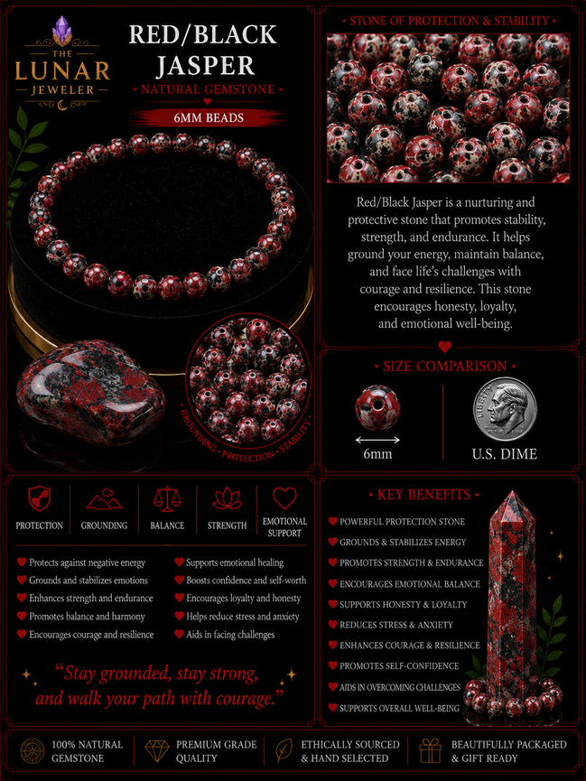 Red & Black Jasper Bracelet – 7.5" Elastic Bracelet