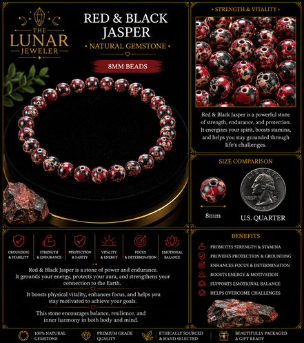 Red & Black Jasper Bracelet – 7.5" Elastic Bracelet