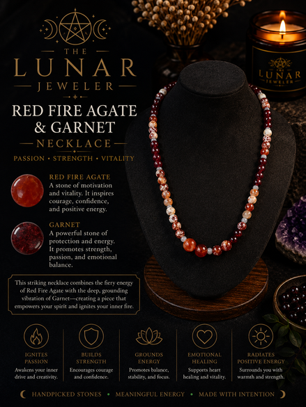 6mm Red Fire Agate & Garnet Beaded Necklace – 22" Steel Wire Necklace