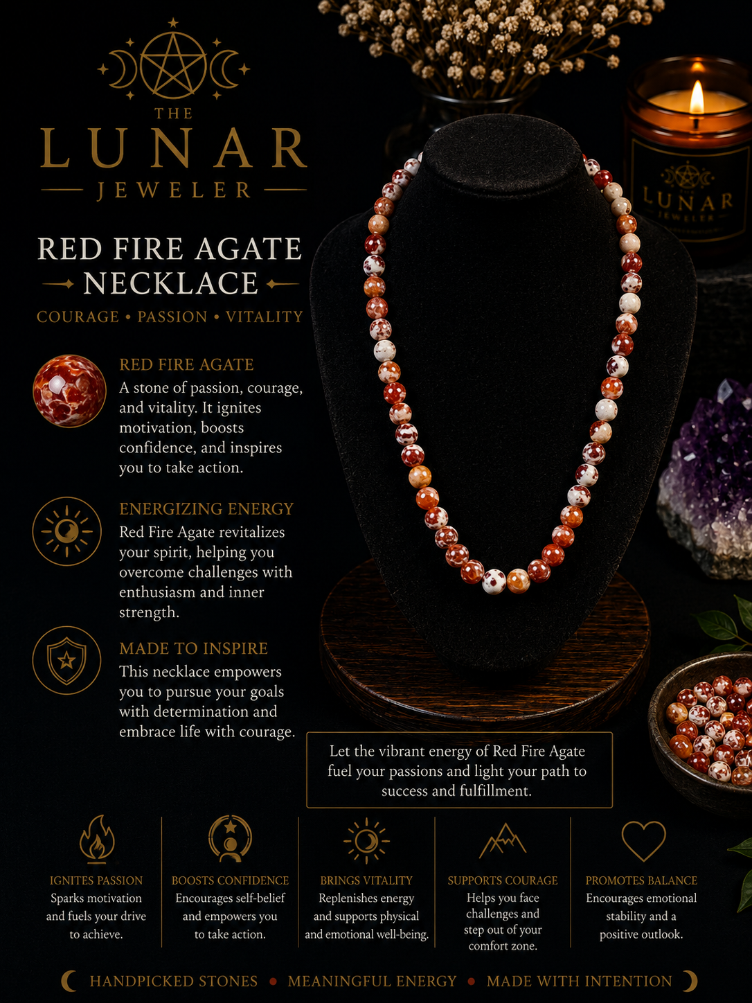 Red Fire Agate 6mm Beaded Necklace – 22