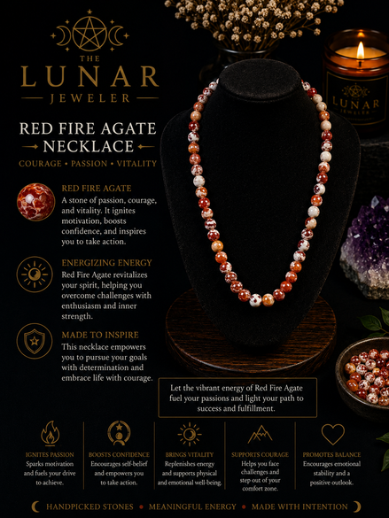 Red Fire Agate 6mm Beaded Necklace – 22" Steel Wire Necklace