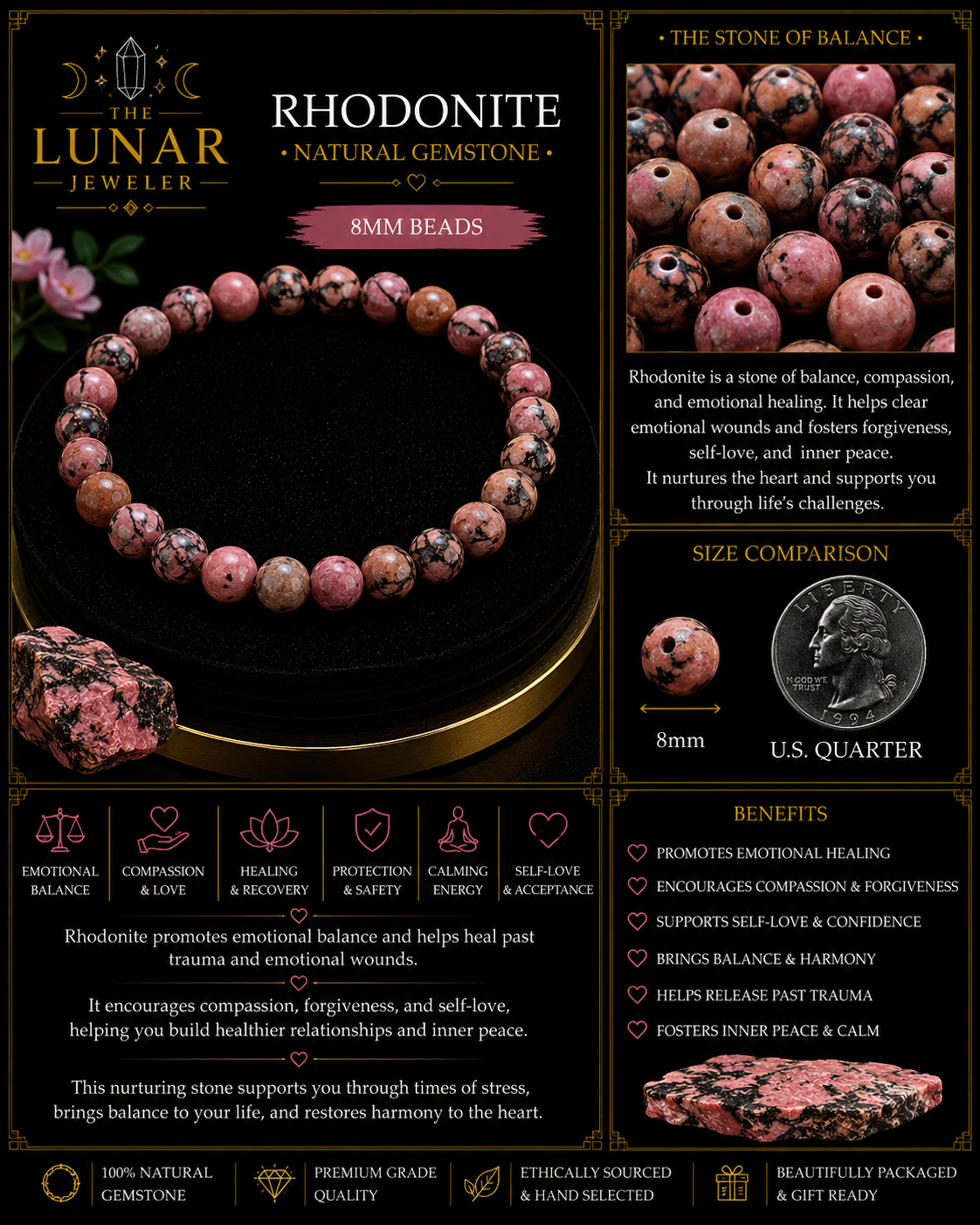 Rhodonite Bracelet – 7.5