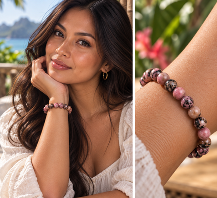 Rhodonite Bracelet – 7.5" Elastic Bracelet