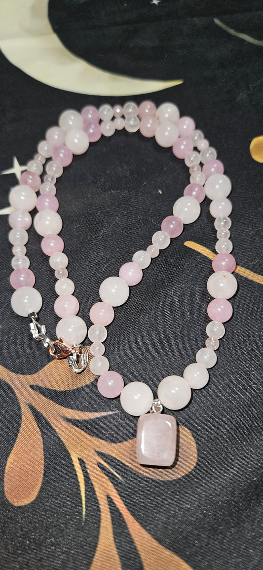 Rose Quartz necklace with Rose Quartz Tumbled Pendant