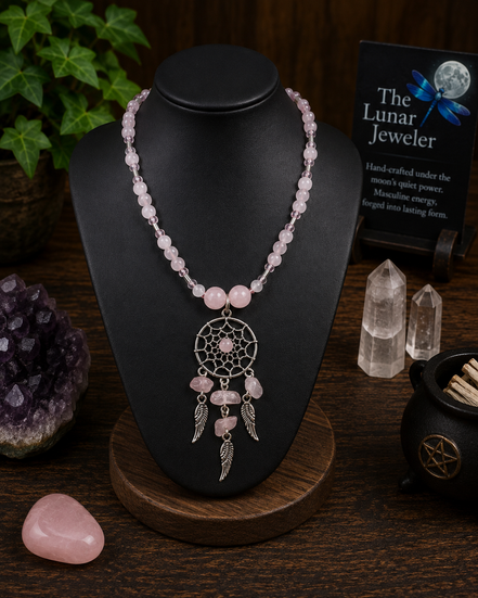 Rose Quartz Dreamcatcher Necklace – 22"