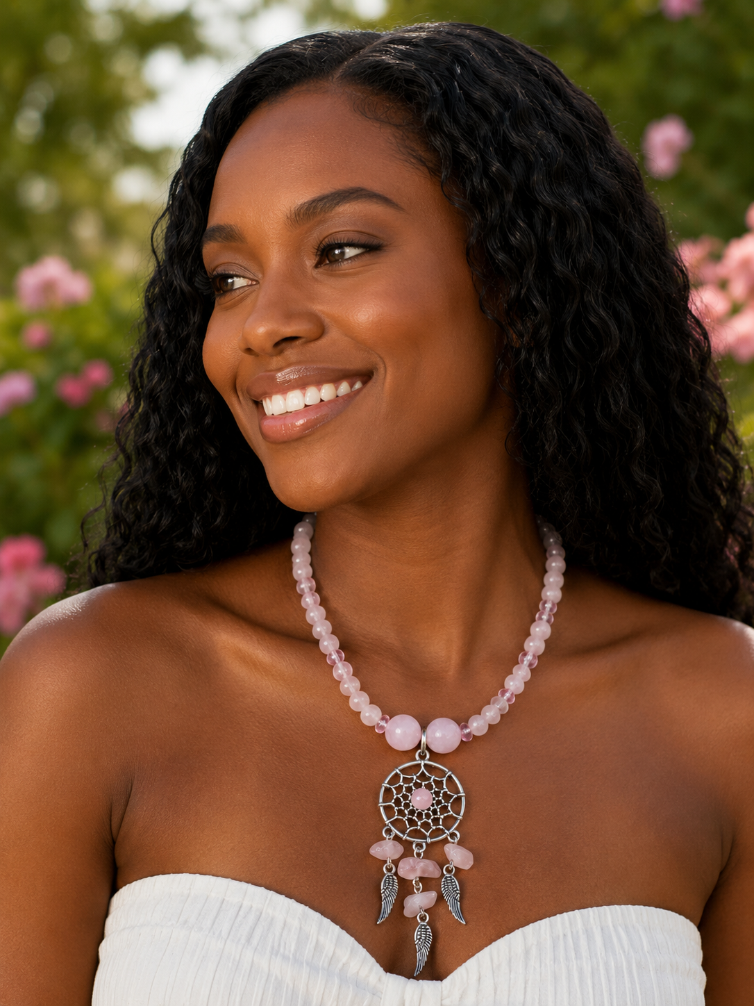 Rose Quartz Dreamcatcher Necklace – 22