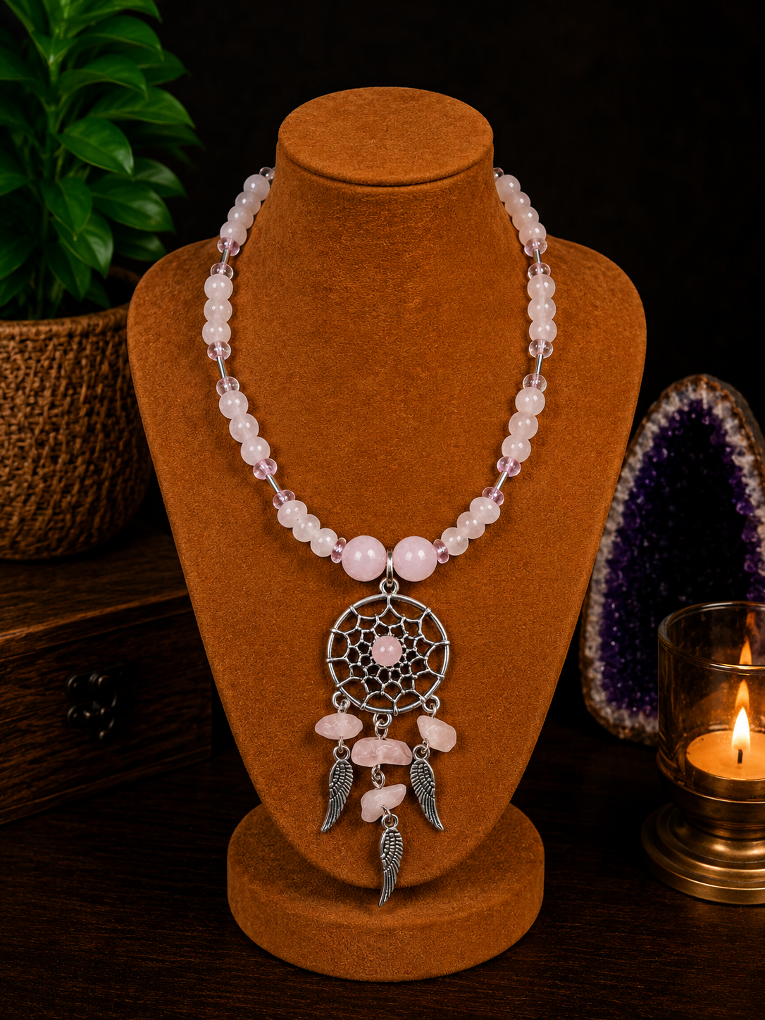 Rose Quartz Dreamcatcher Necklace – 22