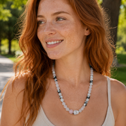 Rose Quartz, Moonstone & Cherry Blossom Jasper Beaded Necklace – 22