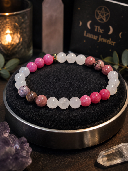 Rose Quartz, Rhodonite & Rhodochrosite Bracelet – 7.5" Elastic Bracelet