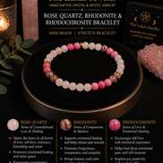 Rose Quartz, Rhodonite & Rhodochrosite Bracelet – 7.5