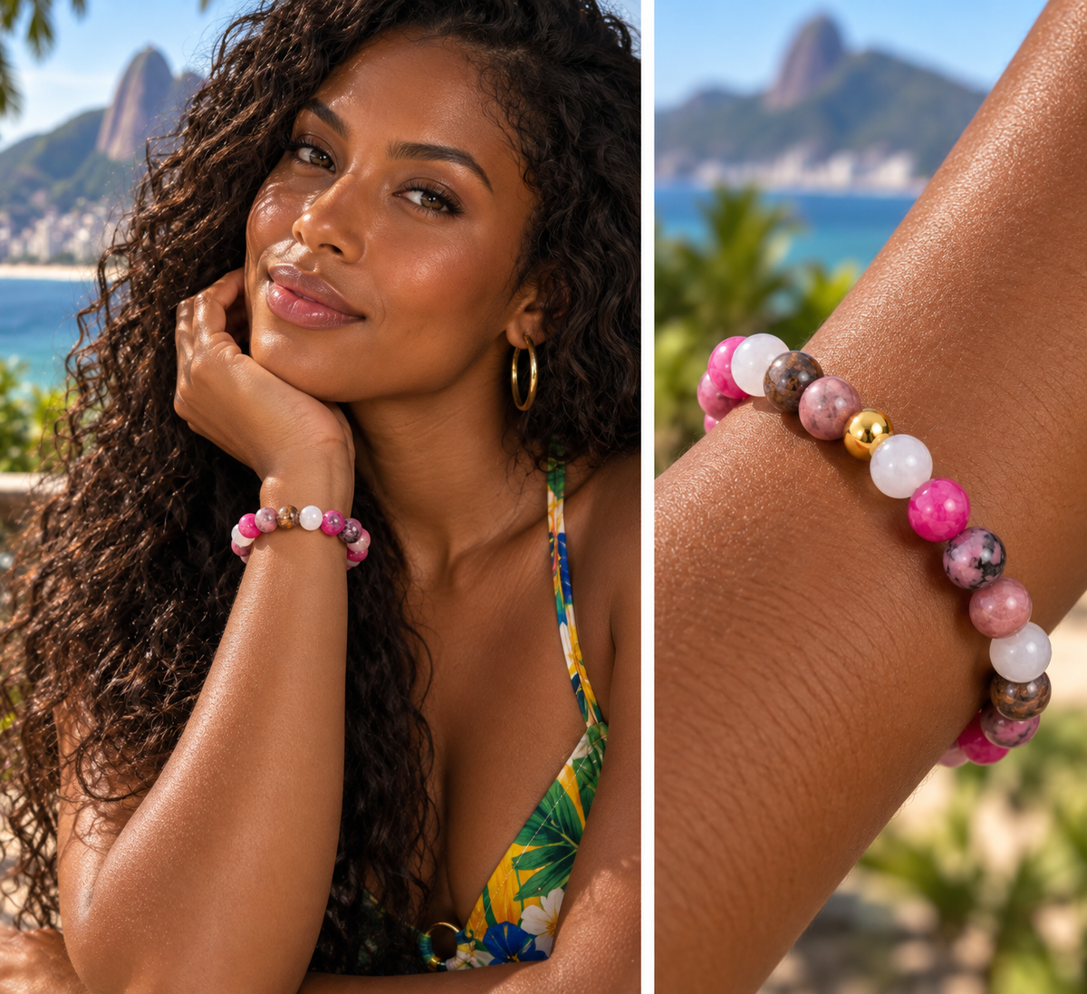 Rose Quartz, Rhodonite & Rhodochrosite Bracelet – 7.5