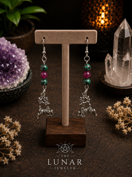 6mm Ruby Zoisite & Garnet Earrings with Reindeer Charms