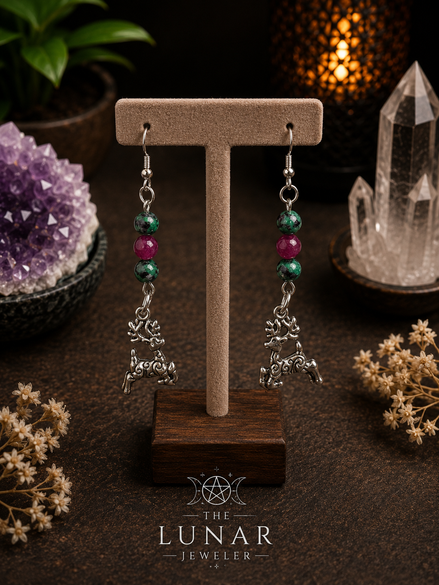 6mm Ruby Zoisite & Garnet Earrings with Reindeer Charms