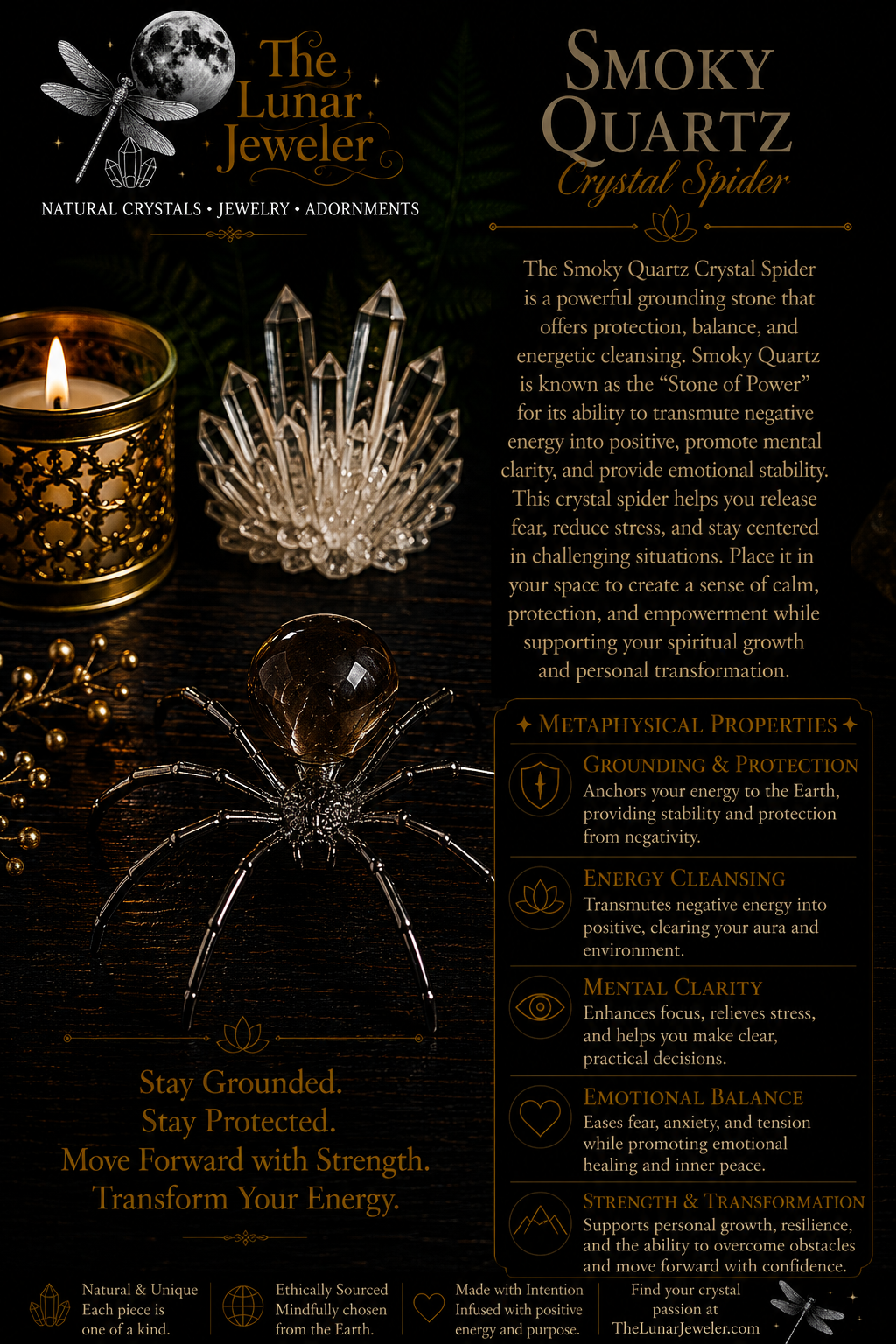 Crystal Spider – Natural Crystal Spider Carving with Zinc Alloy Body