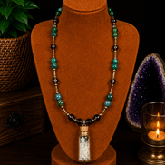 Serpentine & Smoky Quartz Necklace with Genuine Ball Python Shed Bottle Charm – 22