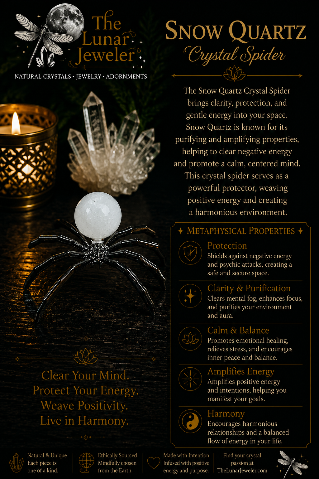 Crystal Spider – Natural Crystal Spider Carving with Zinc Alloy Body