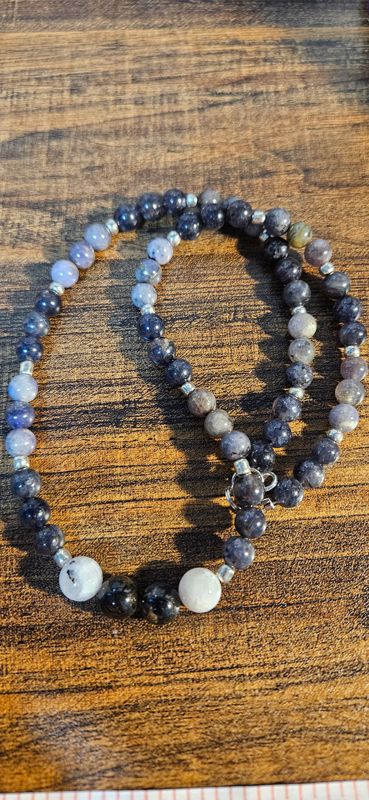 Tanzanite, Iolite, Moonstone and Black Tourmaline Necklace