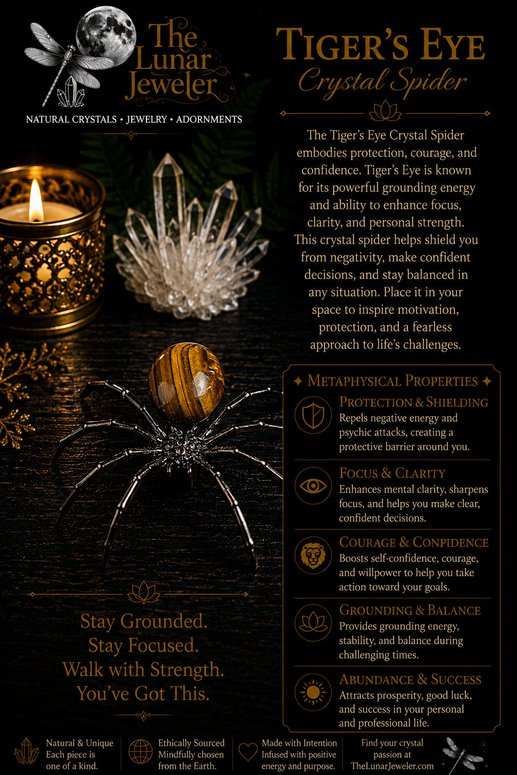 Crystal Spider – Natural Crystal Spider Carving with Zinc Alloy Body