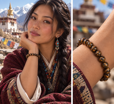 Tibetan Dzi-style Agate Bracelet – 7.5" Elastic Bracelet