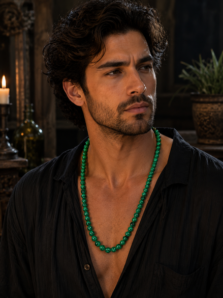 Malachite Beaded Necklace – 22" Steel Wire Necklace