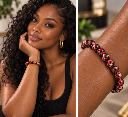 Red & Black Jasper Bracelet – 7.5" Elastic Bracelet