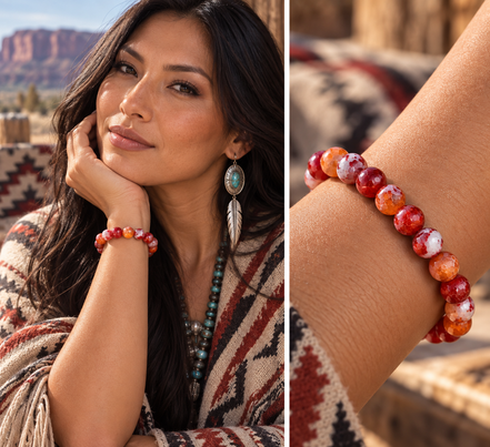 Red Fire Agate Bracelet – 7.5" Elastic Bracelet